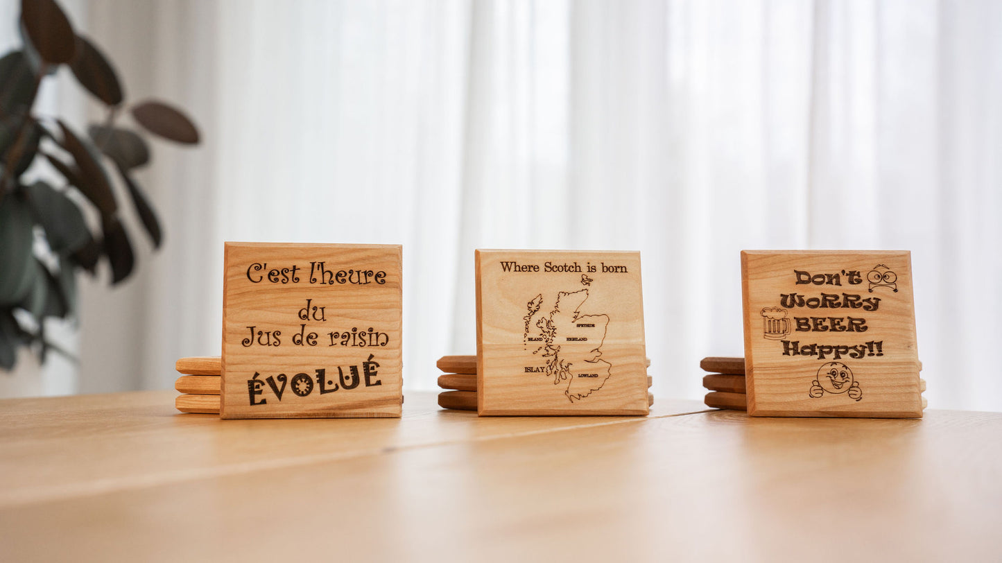 Sous-Verres en bois d'Érable (emballage/expédition inclus)