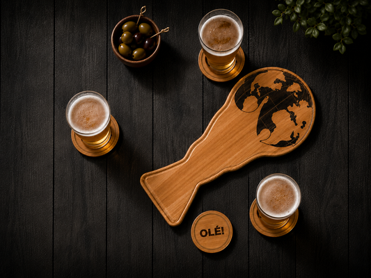 Plateau de service Coupe du Monde en bois avec 4 sous-verres