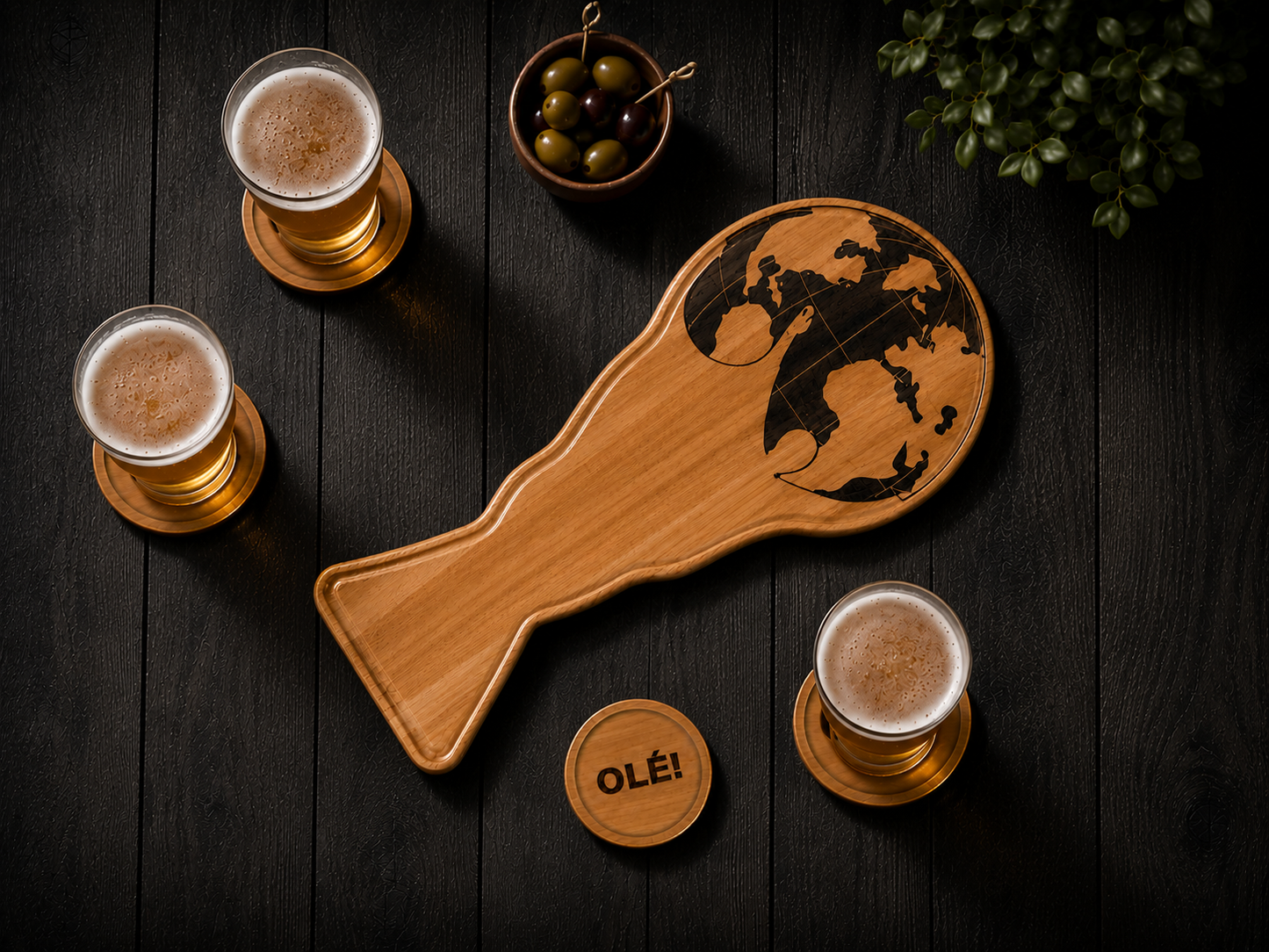 World Cup Wooden Serving Tray with 4 Coasters