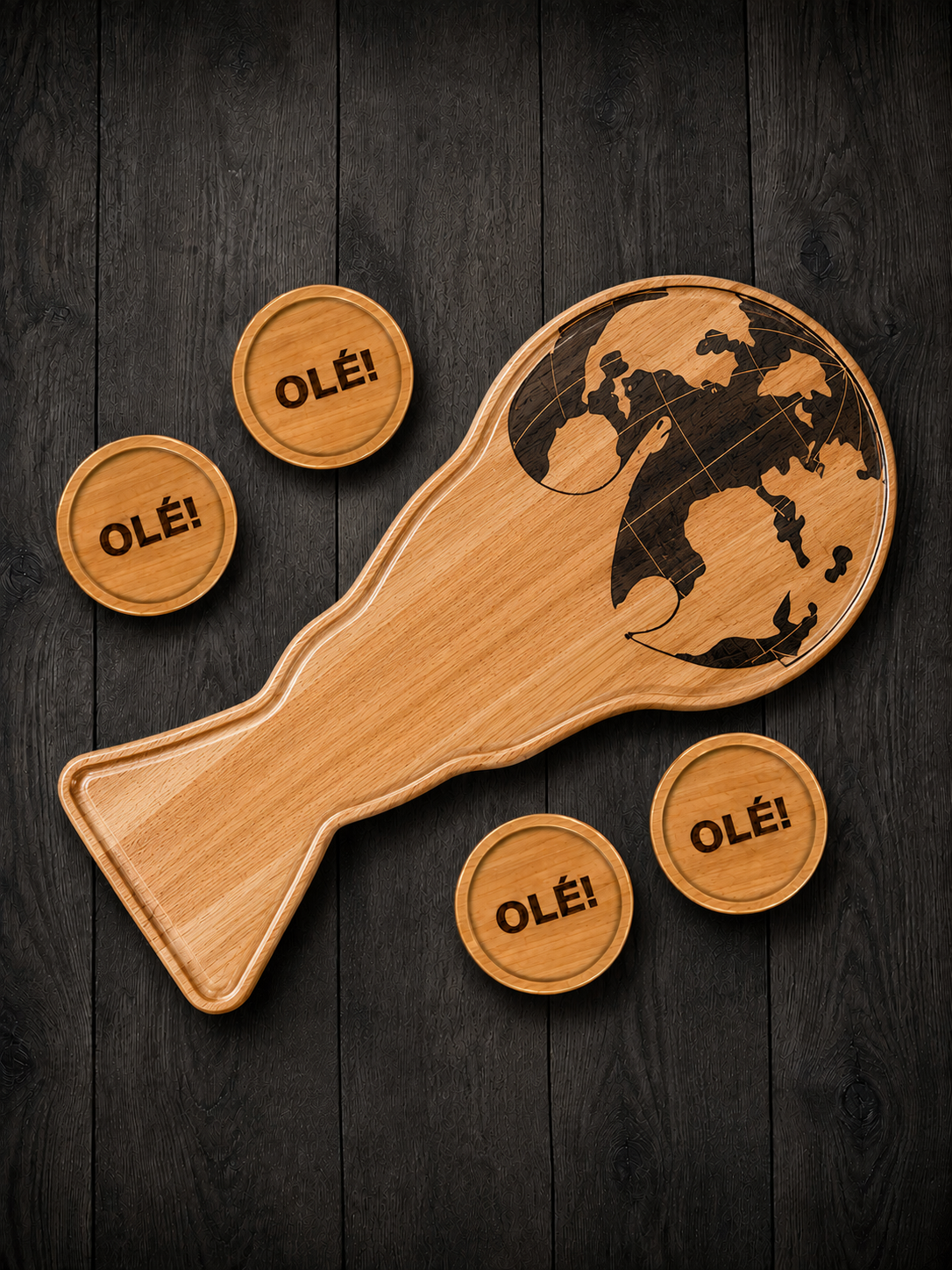 World Cup Wooden Serving Tray with 4 Coasters