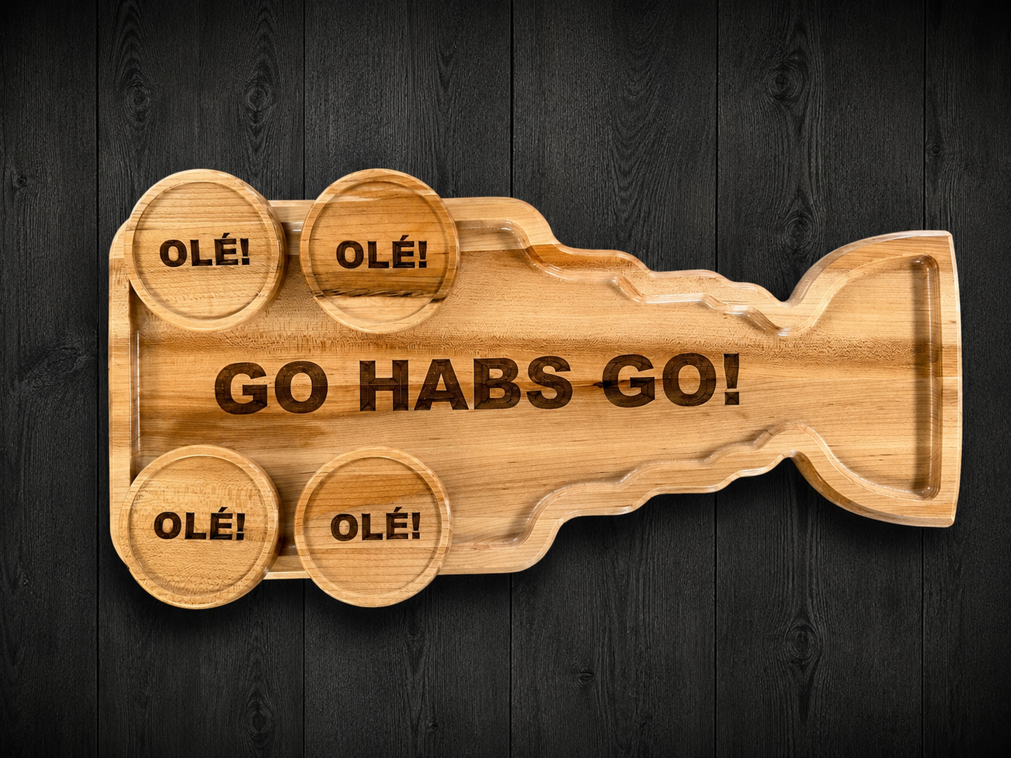 Dessous de verre hockey en érable gravé Go Habs Go