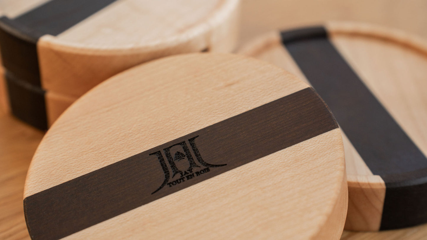 sous verres en érable et frêne torrifier fabriqués au Québec Jay Tout En Bois