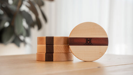 sous verres en érable et Padouk fabriqués au Québec Jay Tout En Bois
