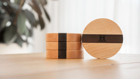 sous verres en érable et frêne torrifier fabriqués au Québec Jay Tout En Bois